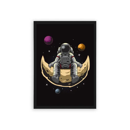 Astronaut 'Lunar Solitude' Framed Poster Black Hard Fiber