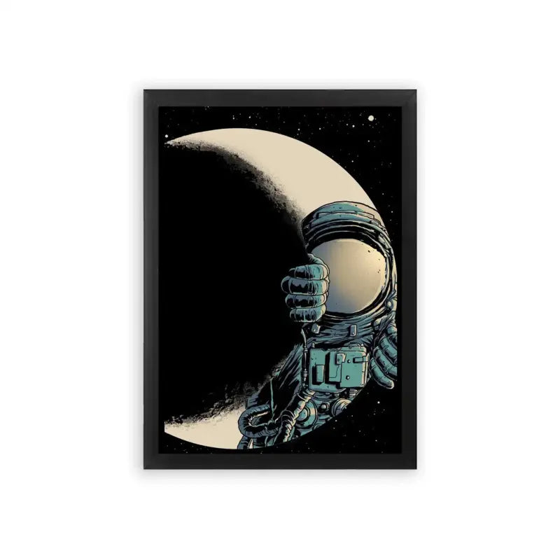 Astronaut 'Eclipse of the Explorer' Framed Poster Black Premium Wood