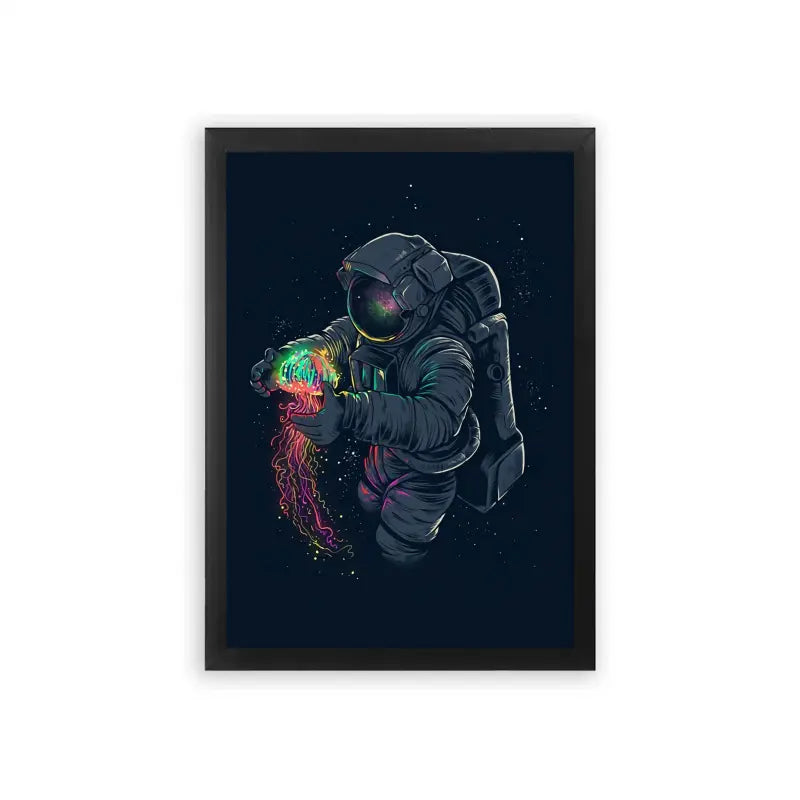 Astronaut 'Interstellar Reverie' Framed Poster Black Premium Wood