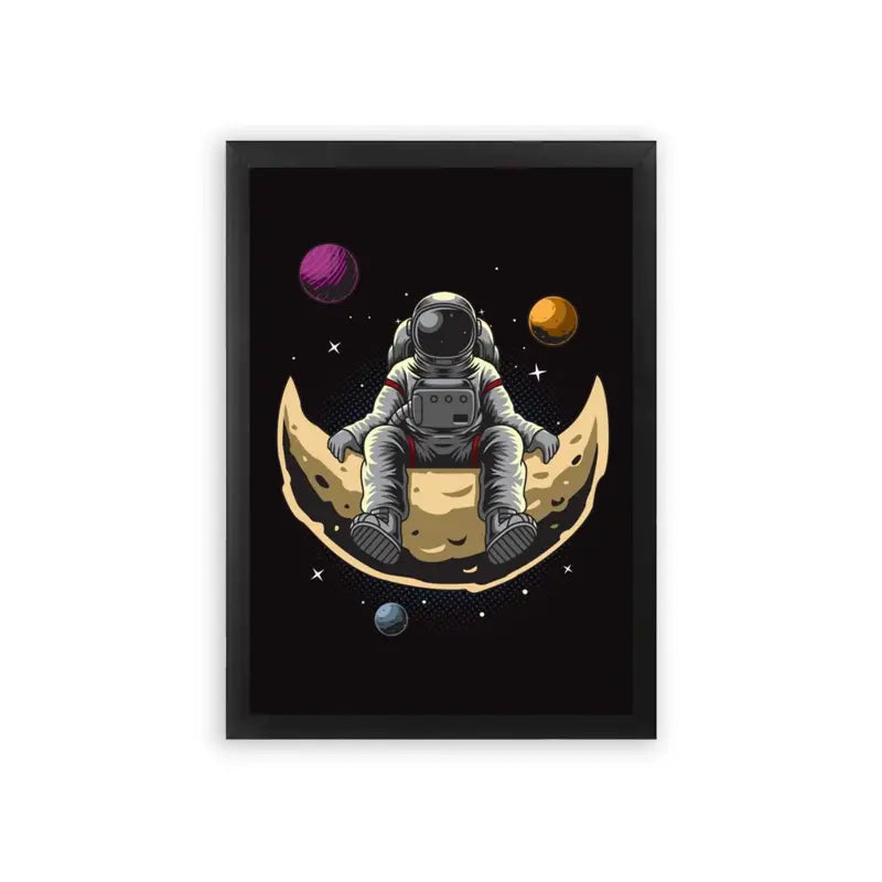 Astronaut 'Lunar Solitude' Framed Poster Black Premium Wood