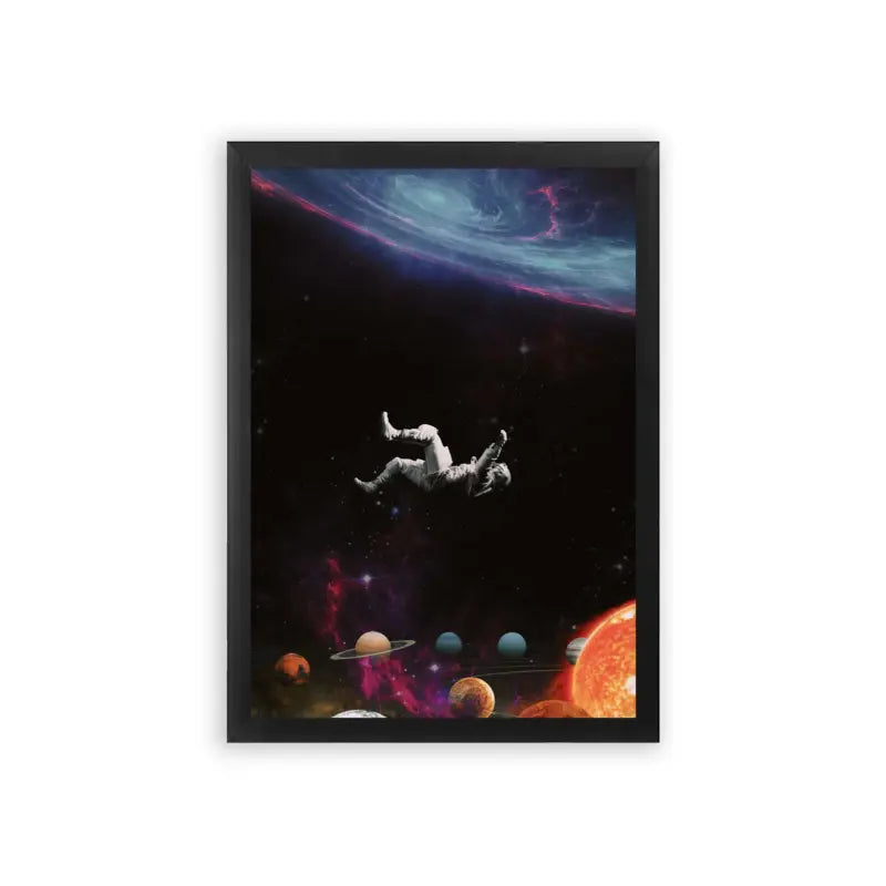 Astronaut 'Weightless Wanderer' Framed Poster Black Premium Wood