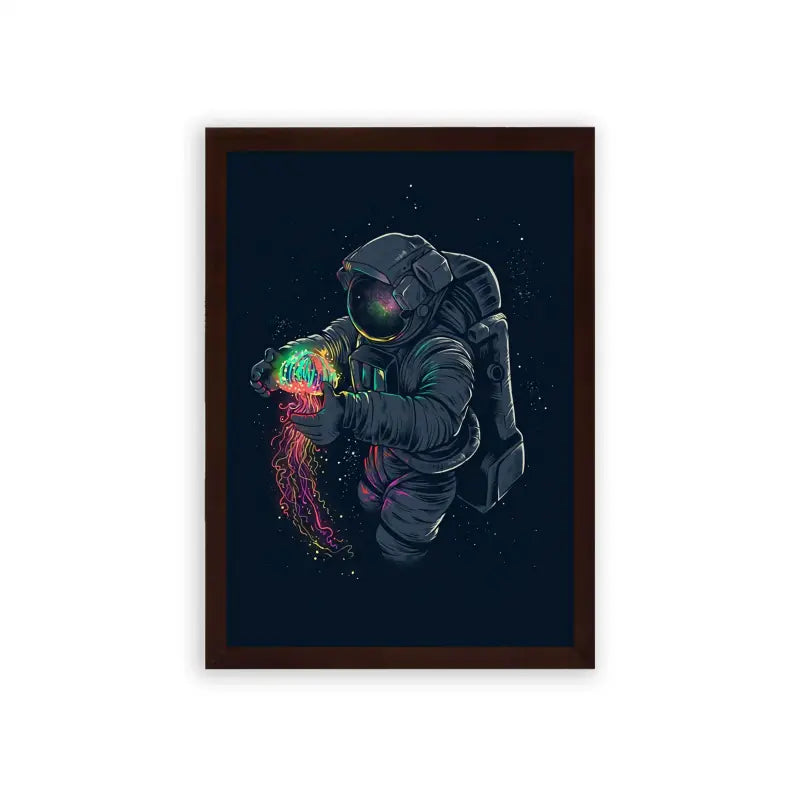 Astronaut 'Interstellar Reverie' Framed Poster Brown Premium Wood