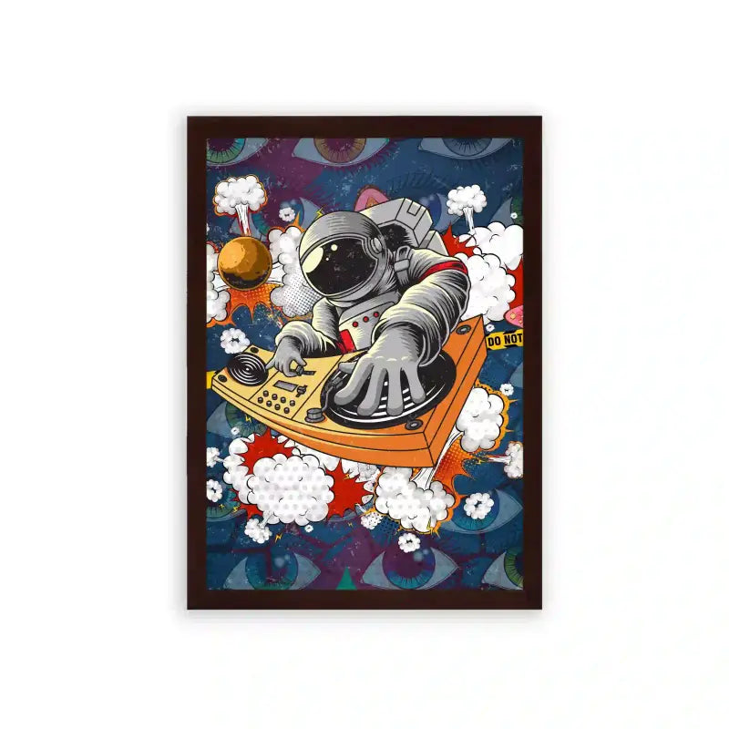 Astronaut 'Moonwalk Mix' Framed Poster Brown Premium Wood