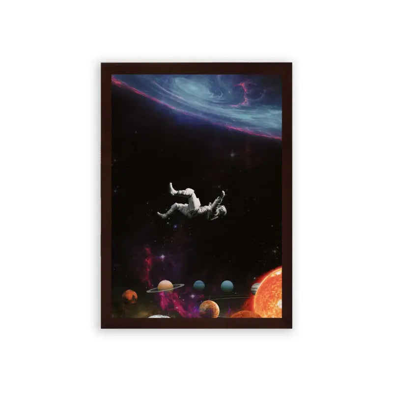 Astronaut 'Weightless Wanderer' Framed Poster Brown Premium Wood