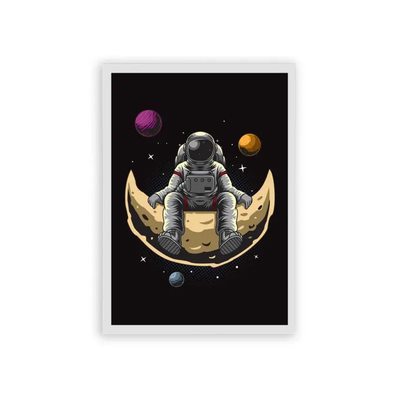 Astronaut 'Lunar Solitude' Framed Poster White Hard Fiber