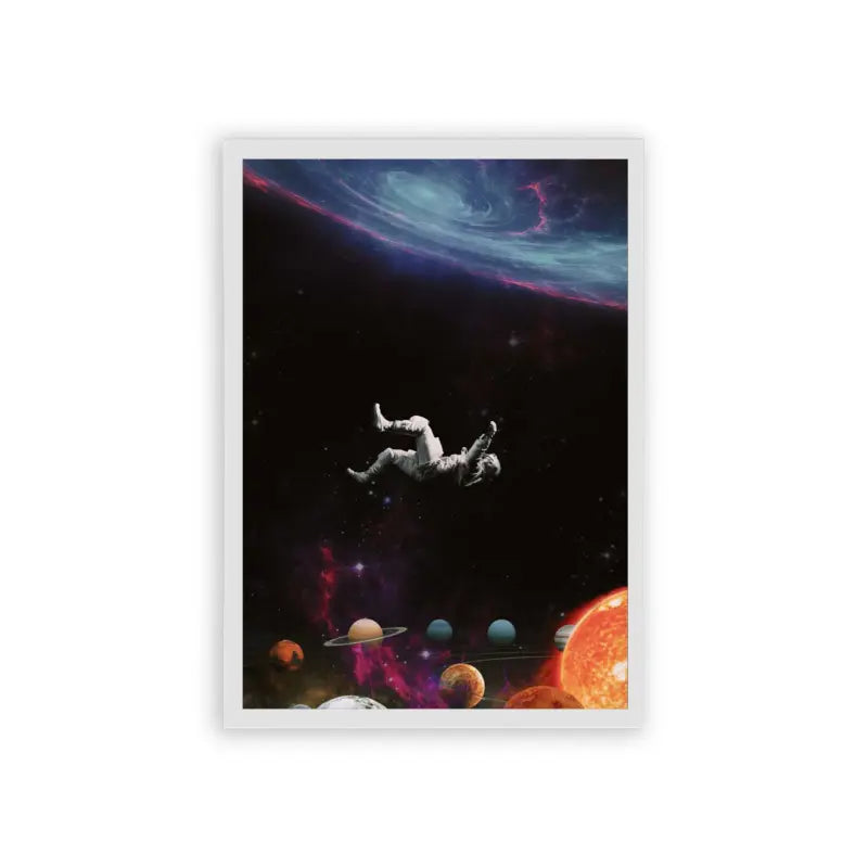 Astronaut 'Weightless Wanderer' Framed Poster White Hard Fiber