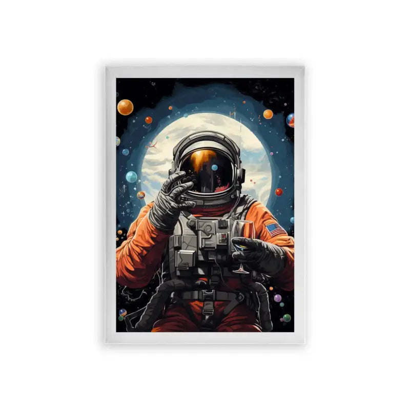 Astronaut 'Among The Planets' Framed Poster White Premium Wood