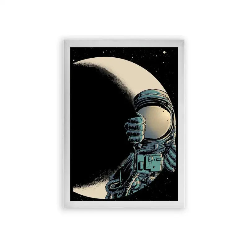 Astronaut 'Eclipse of the Explorer' Framed Poster White Premium Wood