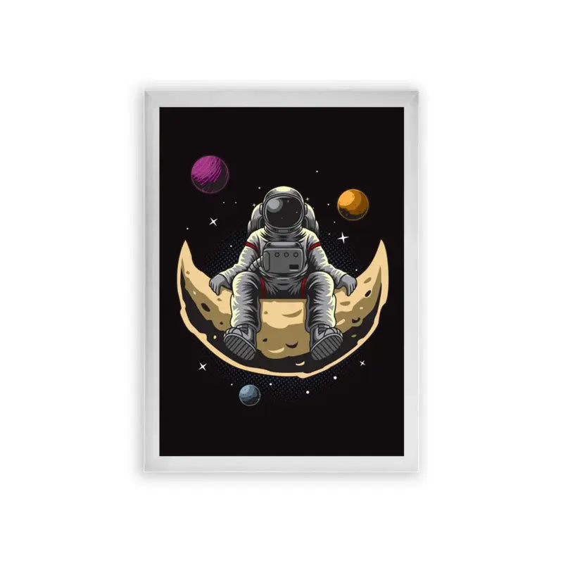 Astronaut 'Lunar Solitude' Framed Poster White Premium Wood