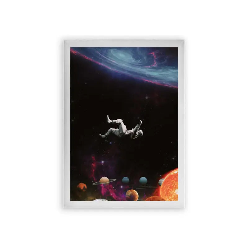 Astronaut 'Weightless Wanderer' Framed Poster White Premium Wood