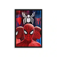 Spiderman 'A Spectrum of Suits' Framed Poster Black Hard Fiber
