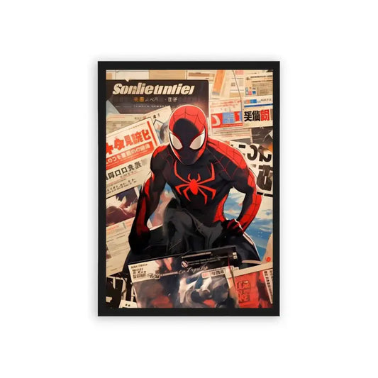 Spiderman 'Spider's Chronicles' Framed Poster Black Hard Fiber