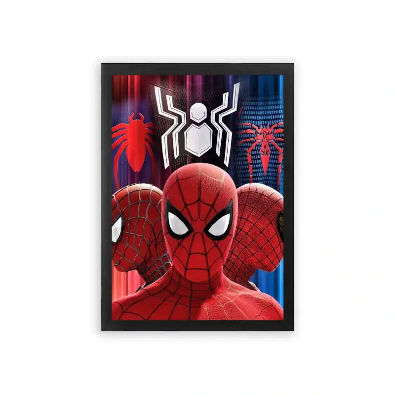 Spiderman 'A Spectrum of Suits' Framed Poster Black Premium Wood