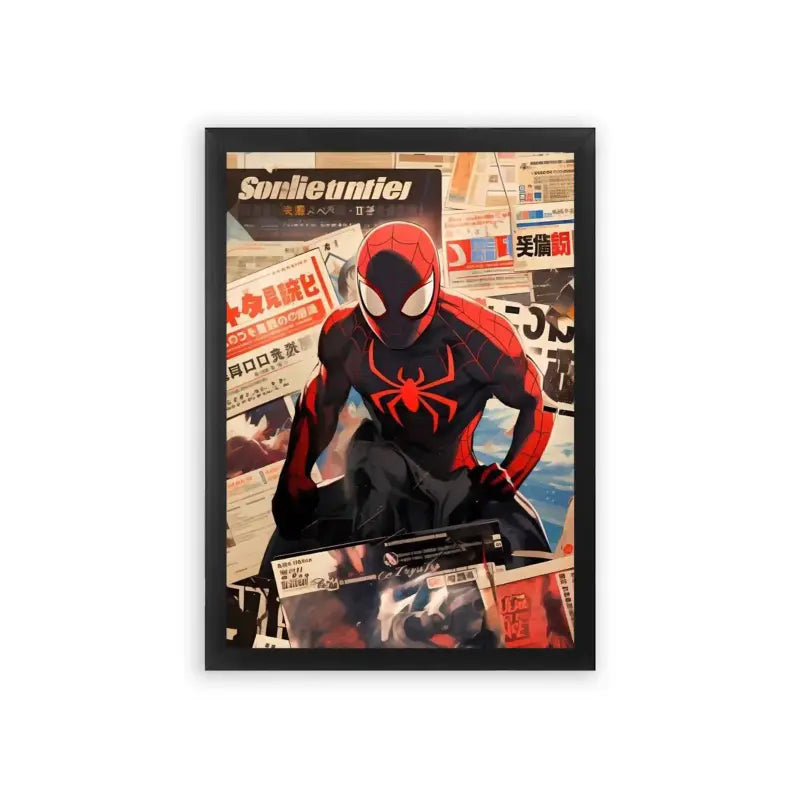 Spiderman 'Spider's Chronicles' Framed Poster Black Premium Wood