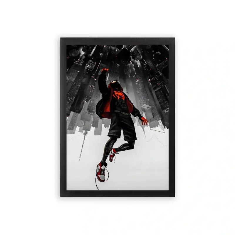 Spiderman 'The Spider's Descent' Framed Poster Black Premium Wood