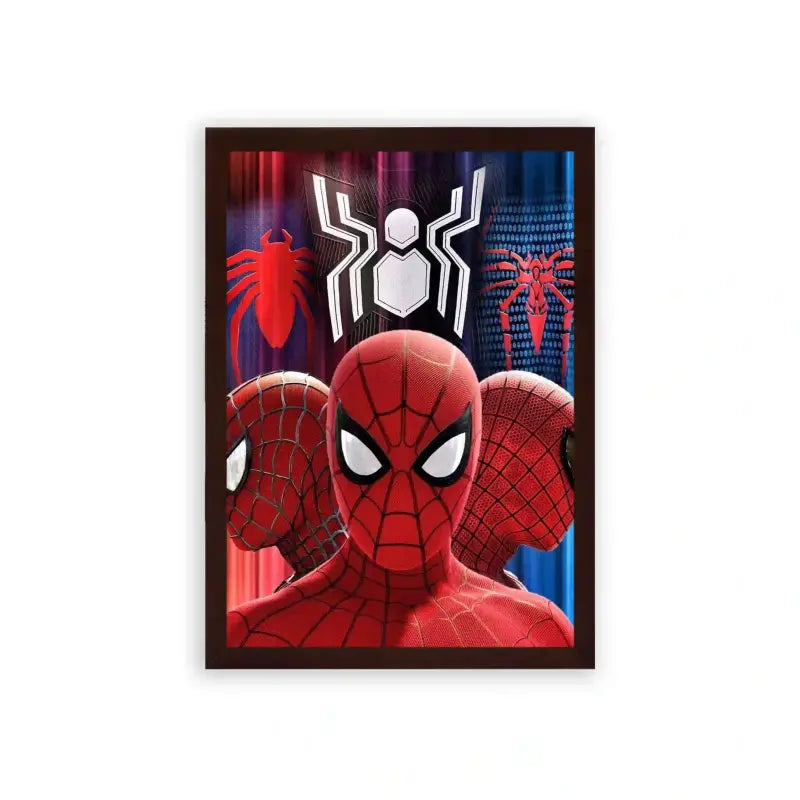 Spiderman 'A Spectrum of Suits' Framed Poster Brown Premium Wood