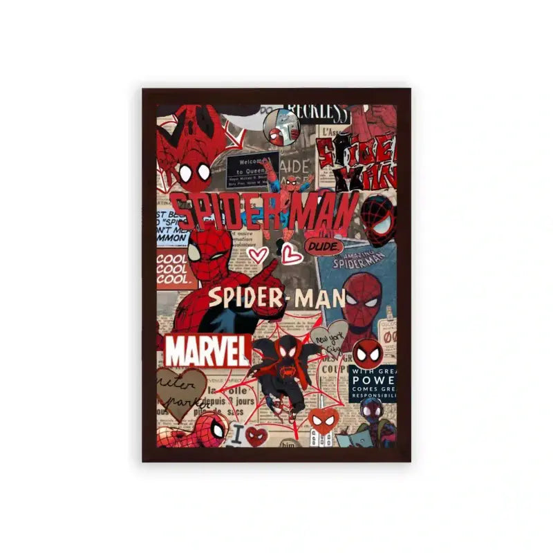 Spiderman 'Graphic Adventure' Framed Poster Brown Premium Wood