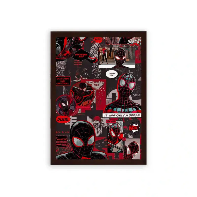 Spiderman 'Web of Intrigue' Framed Poster Brown Premium Wood