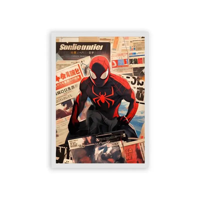 Spiderman 'Spider's Chronicles' Framed Poster White Hard Fiber