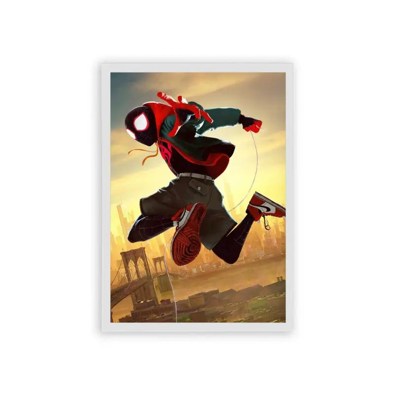 Spiderman 'Urban Swing' Framed Poster White Hard Fiber