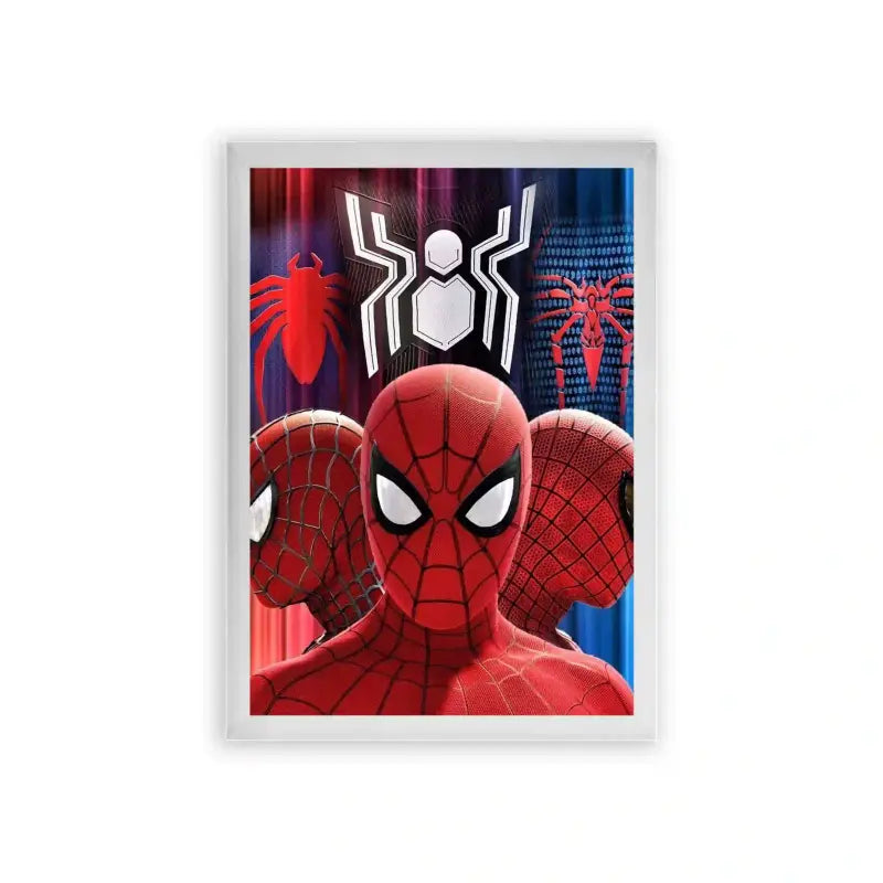 Spiderman 'A Spectrum of Suits' Framed Poster White Premium Wood