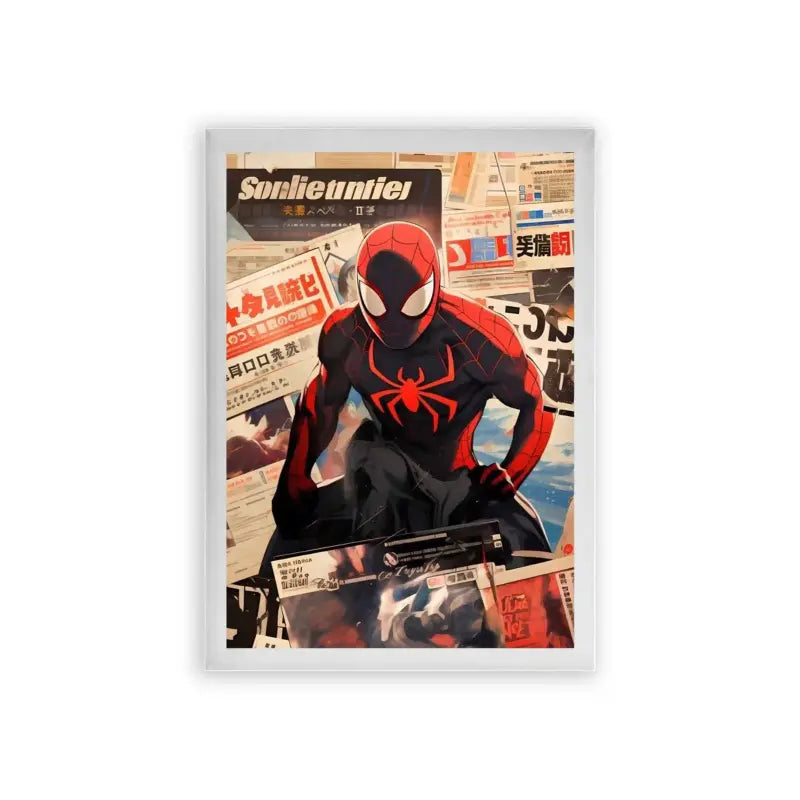 Spiderman 'Spider's Chronicles' Framed Poster White Premium Wood