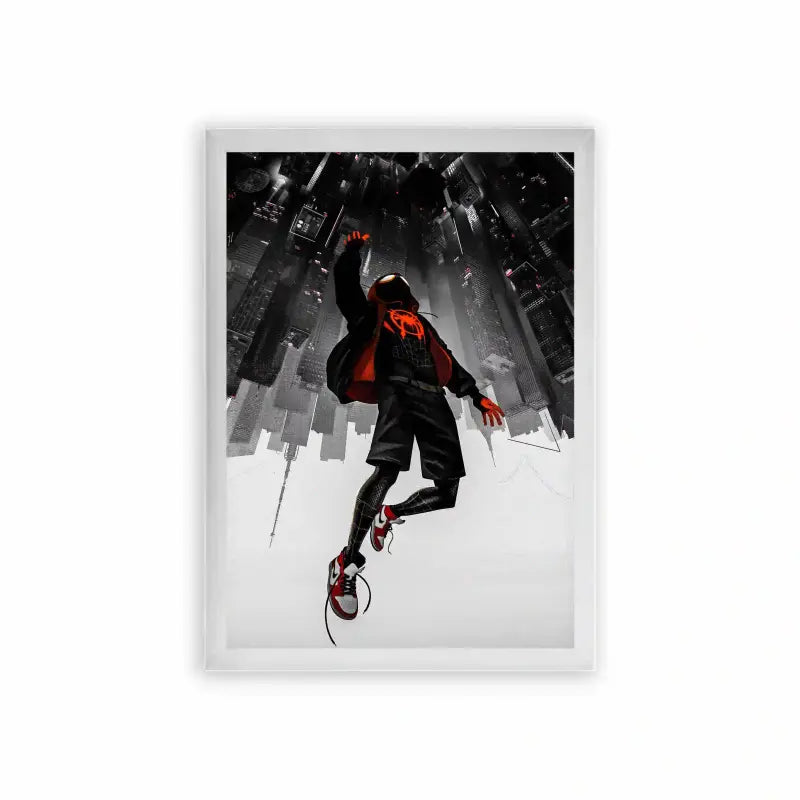 Spiderman 'The Spider's Descent' Framed Poster White Premium Wood