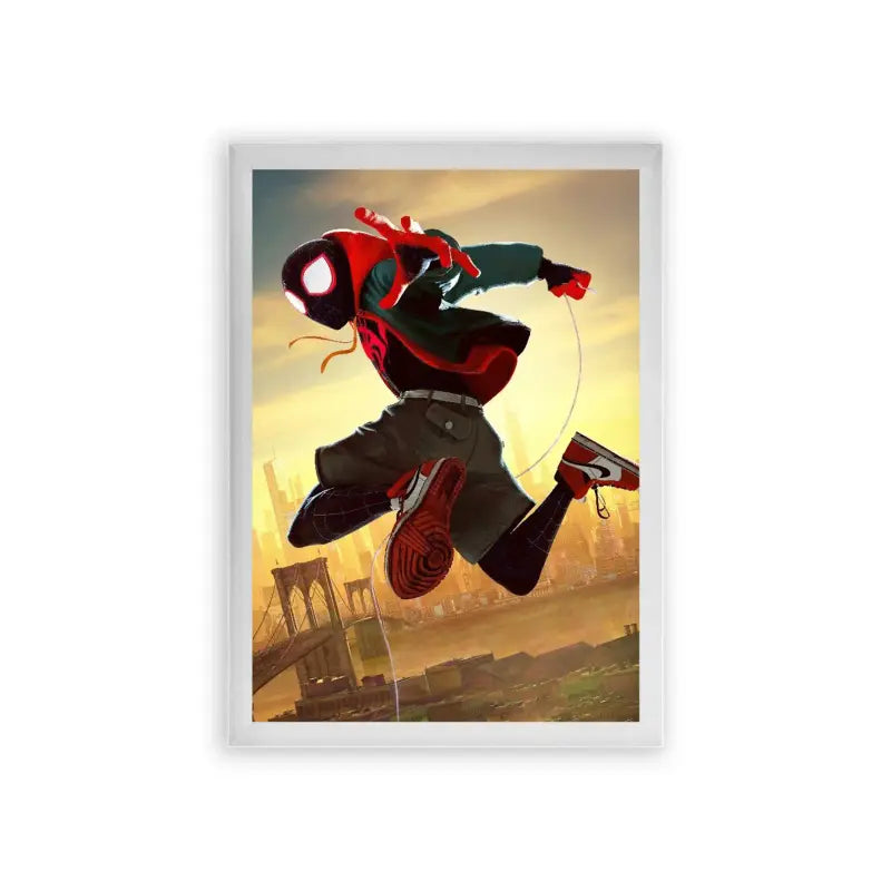 Spiderman 'Urban Swing' Framed Poster White Premium Wood