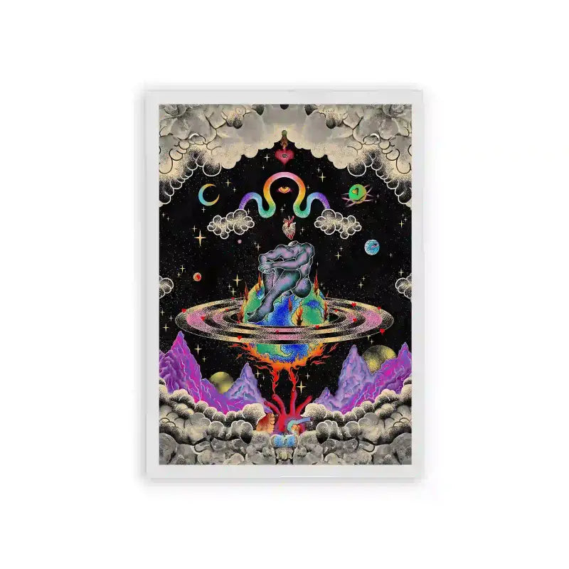 Spirits 'Cosmic Reverie' Framed Poster White Hard Fiber