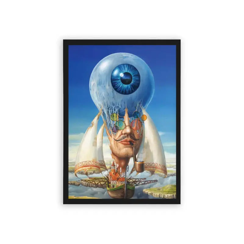 Surreal 'Visionary Horizon' Framed Poster Black Hard Fiber Surrealistic fusion: an artistic juxtaposition of a human face with elements of an eye and marine life, evoking deep reflection on perception and nature.