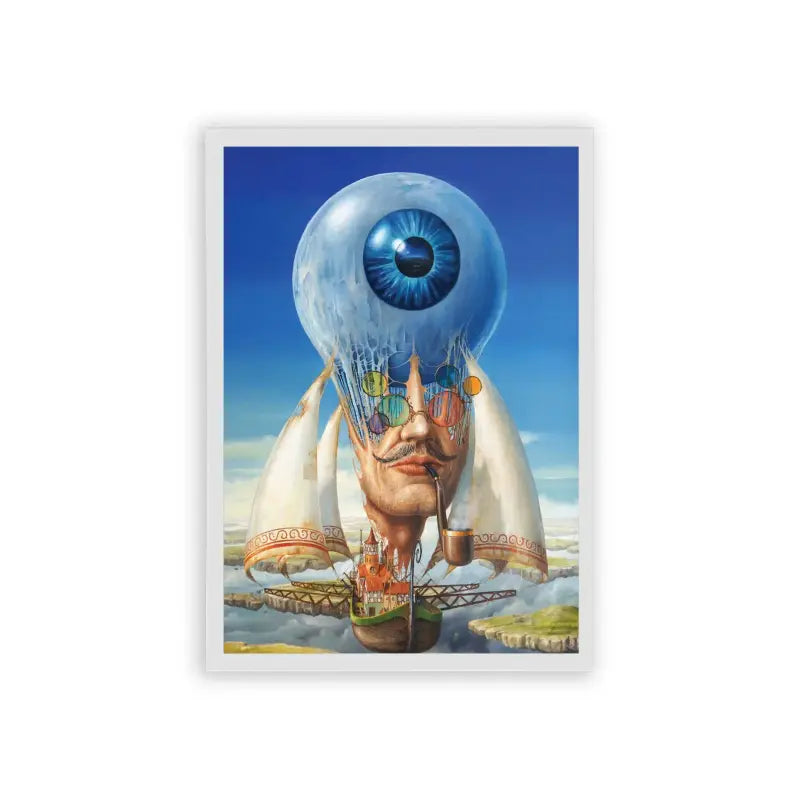 Surreal 'Visionary Horizon' Framed Poster White Hard Fiber Surrealistic fusion: an artistic juxtaposition of a human face with elements of an eye and marine life, evoking deep reflection on perception and nature.