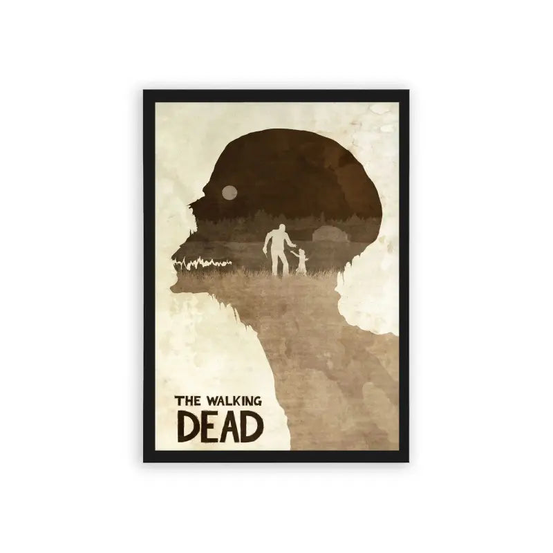 The Walking Dead 'The Shape of Desolation' Framed Poster Black Hard Fiber Minimalist poster art of 'the walking dead' featuring a silhouette of a walker with the show's title below and a lone figure standing within.