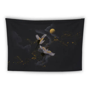 Artistic 'Crane Moon Tapestry' Flag