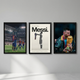 Messi 3-piece framed poster set with Celebration in Barcelona Colors, Golden Glory and The Art of Greatness hung as a gallery wall