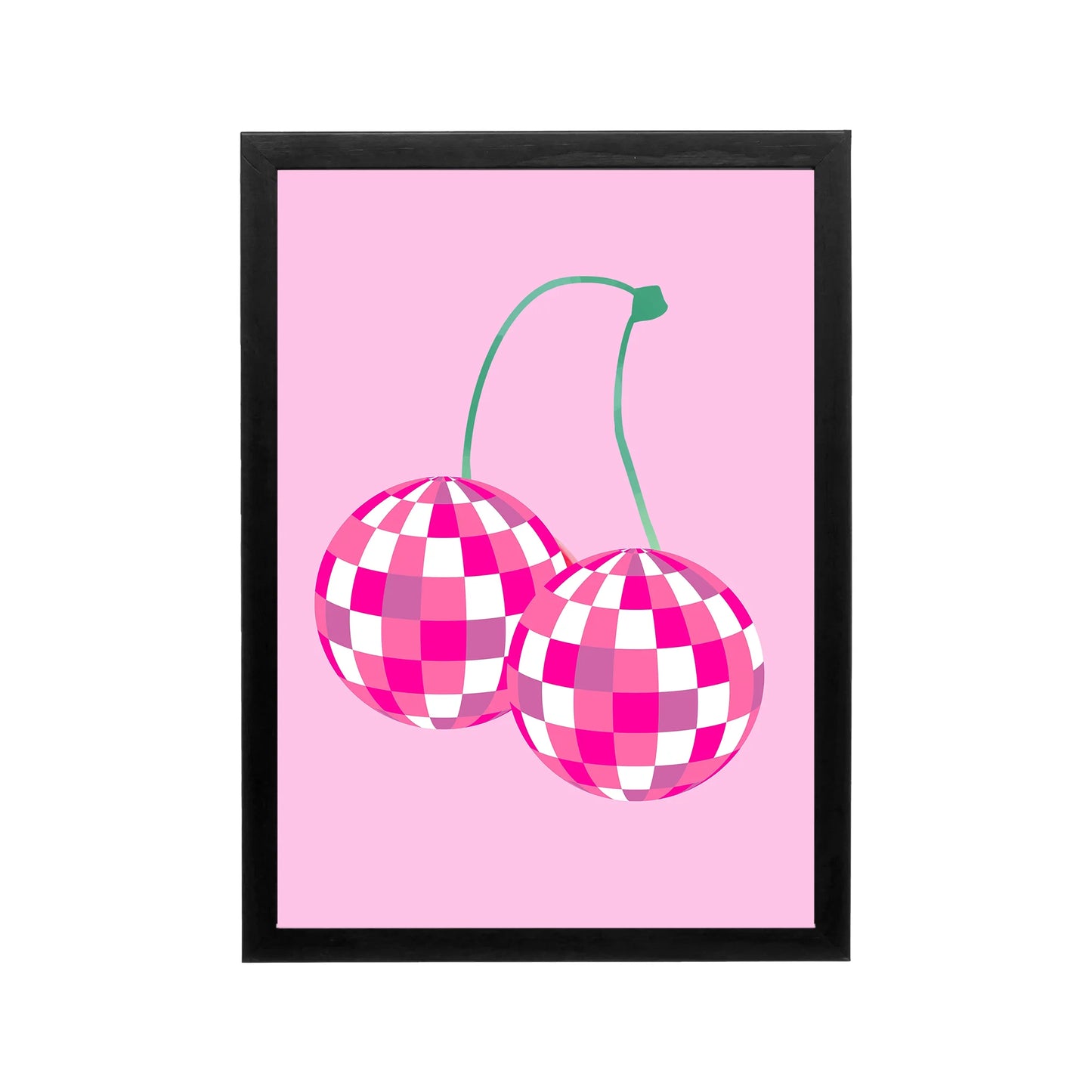 Pink checkerboard cherries on a pastel background, preppy Y2K wall art for bedroom, dorm, vanity, or workspace