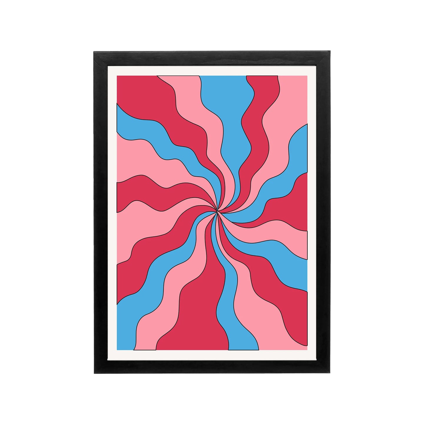 Pink red and blue swirling abstract Y2K wall art for bedroom dorm or vanity with bold retro style