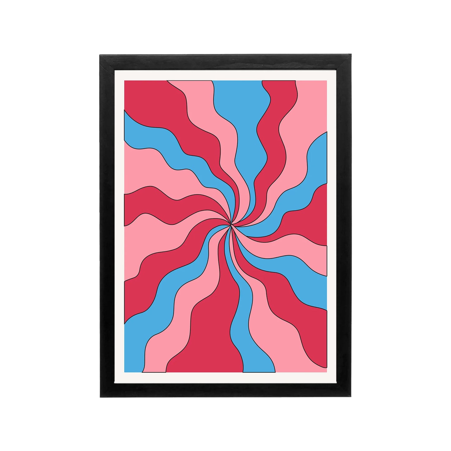 Pink red and blue swirling abstract Y2K wall art for bedroom dorm or vanity with bold retro style