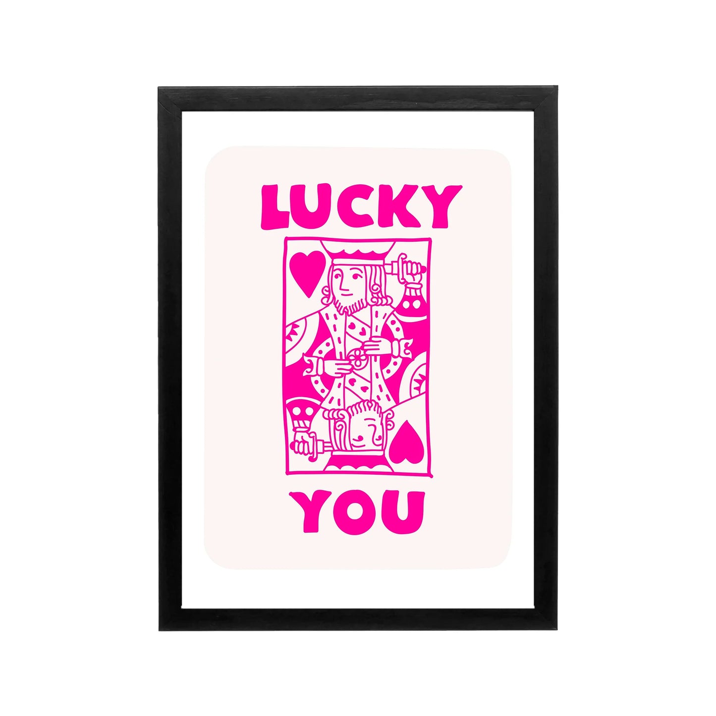 Pink Lucky You playing card poster with bold typography, preppy Y2K style, for bedroom dorm or vanity