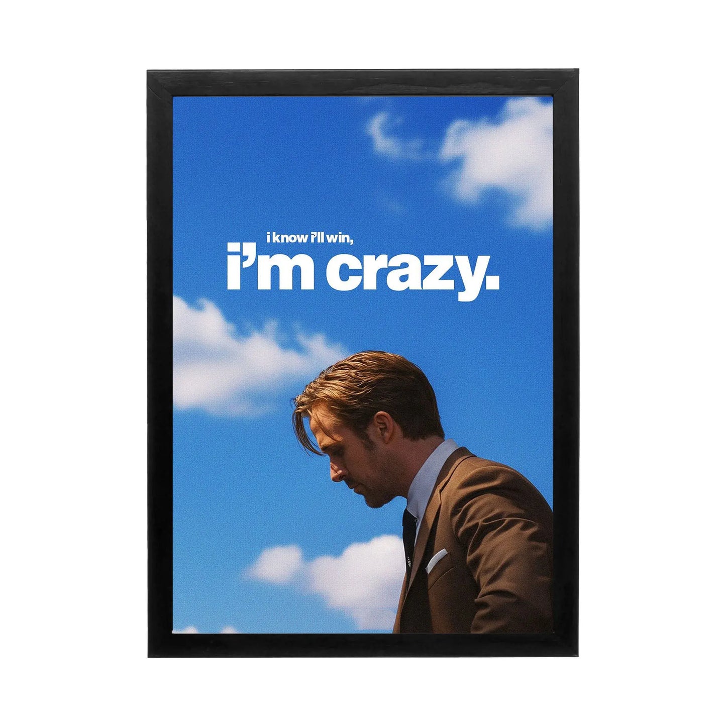 Artistic wall poster featuring a stylish man against a bright blue sky, embodying a powerful mindset for creative office space.