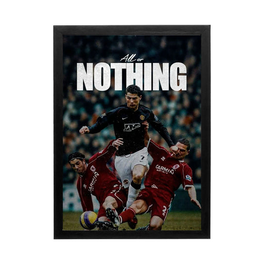 Cristiano Ronaldo dramatic wall art capturing his intense gameplay, designed to inspire high-performance in a modern office.