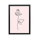 Minimal black line floral art on blush pink background, preppy Y2K style for bedroom dorm or vanity