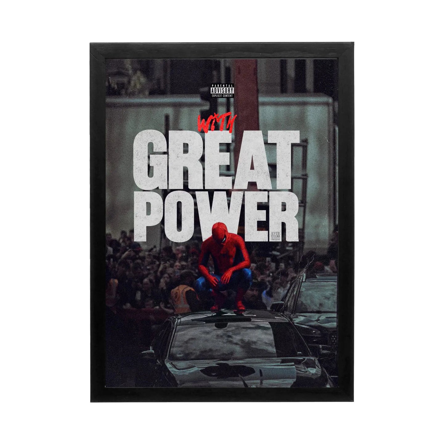 Spiderman inspired wall art poster featuring vibrant red and blue colors, perfect for a motivational home office.