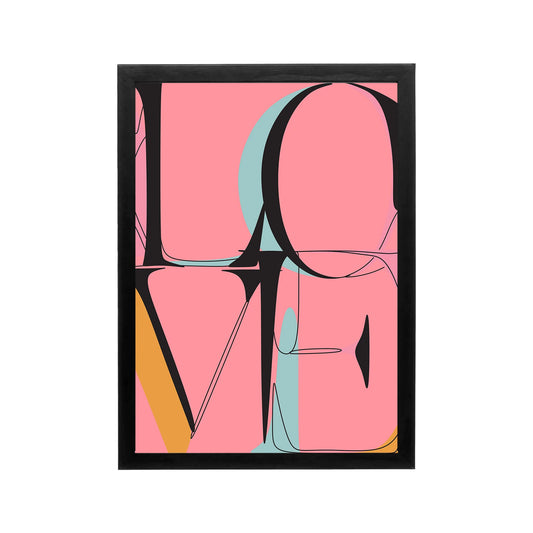 Pink and black abstract Y2K style framed wall art with mint and orange accents for bedroom, dorm, or workspace