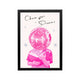 Pink disco ball head poster with Chase Your Dreams text, black script, preppy Y2K glam style for bedroom or dorm