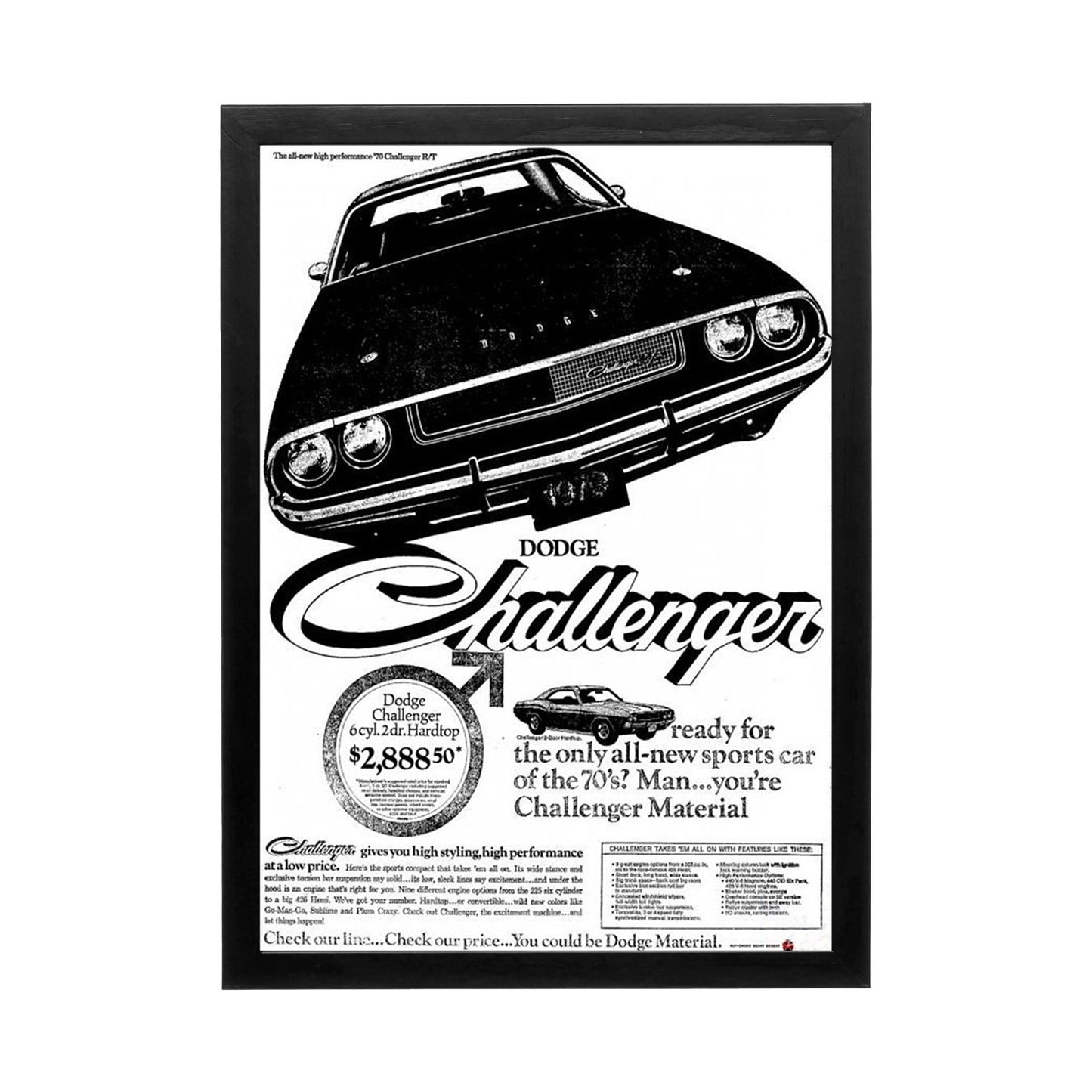 Cars 'Dodge Challenger Classic Advertisement' Frame