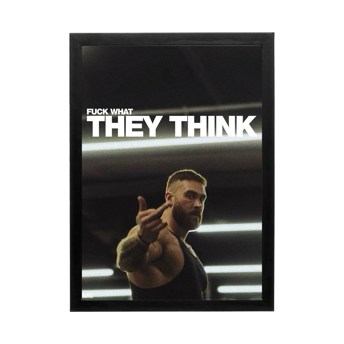 An intense wall art featuring a muscular man with dramatic lighting, perfect for a home gym or office.