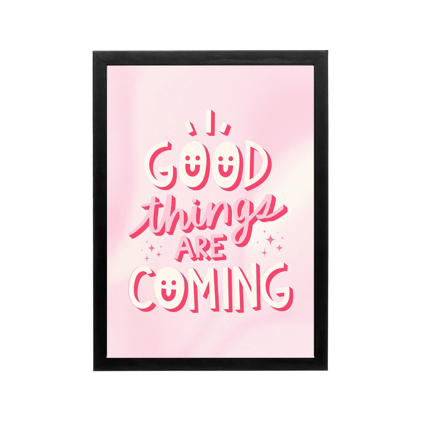Pink Good things are coming typography poster in preppy Y2K style for bedroom dorm or vanity