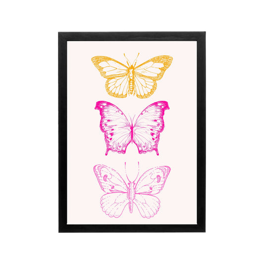 Pink and gold butterfly wall art on blush background, preppy Y2K style for bedroom, dorm, or vanity