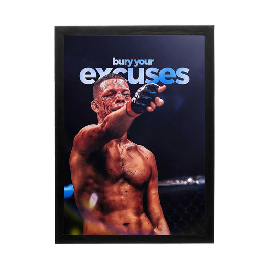 Vibrant wall art featuring an athlete with dramatic lighting and powerful motivational text for an inspiring workspace.