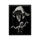 Black and white surreal puppet hand art with deep contrast and minimalist framing for modern living room decor